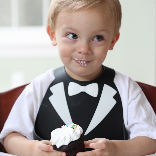 Buy Silicon Baby Bib Tuxedo Black & White at Mighty Ape NZ