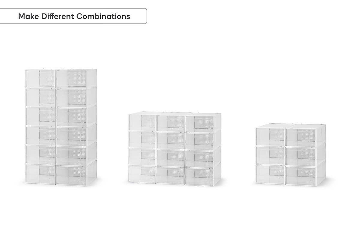 Ovela Set of 12 Click Shoe Box (Small, Clear/White)