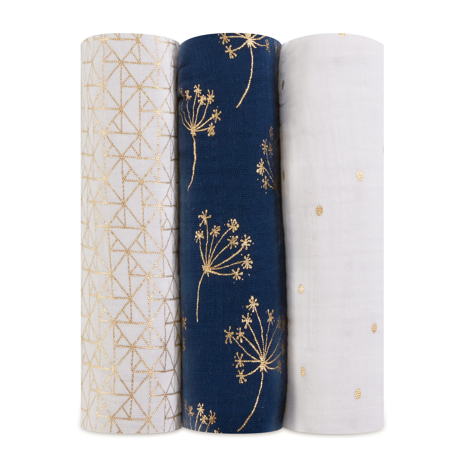 Aden + Anais: Metallic Swaddle - Gold Deco (3 Pack Swaddling Wraps)