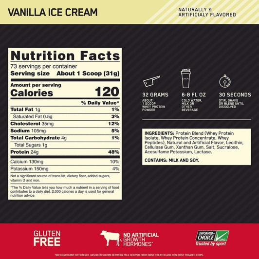 Optimum Nutrition Gold Standard 100% Whey - Vanilla Ice Cream (2.27kg) image