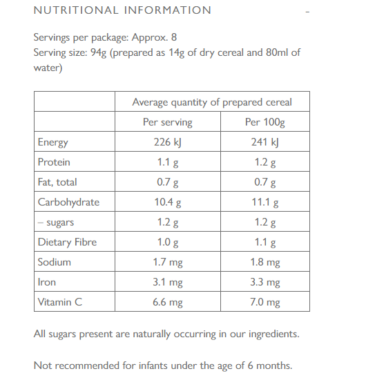 bellamy apple cinnamon porridge