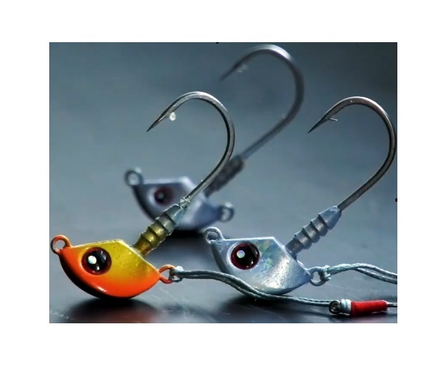 Catch 1/4 Oz (7g) Orange Assassin Stingaz tenya jighead with 3/0 stainless steel hook and assist hook.