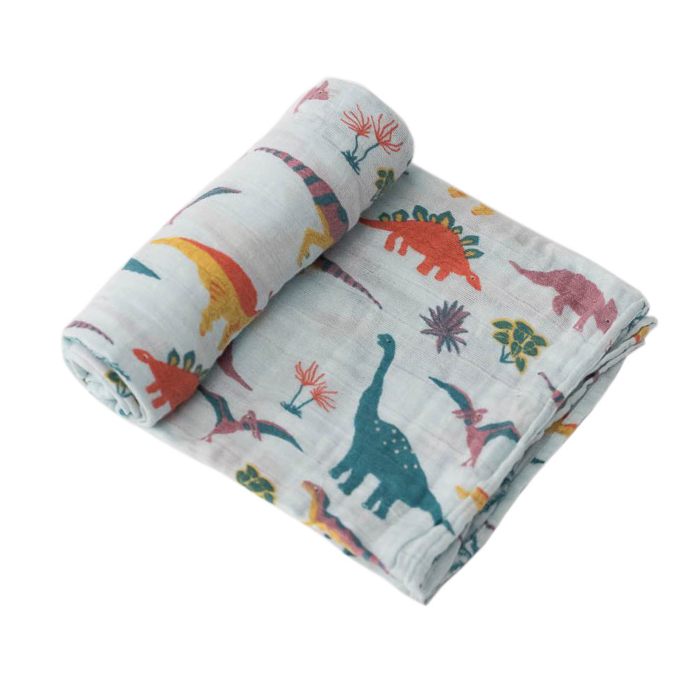 Little Unicorn: Cotton Muslin Swaddle - Embroidosaurus (Single)