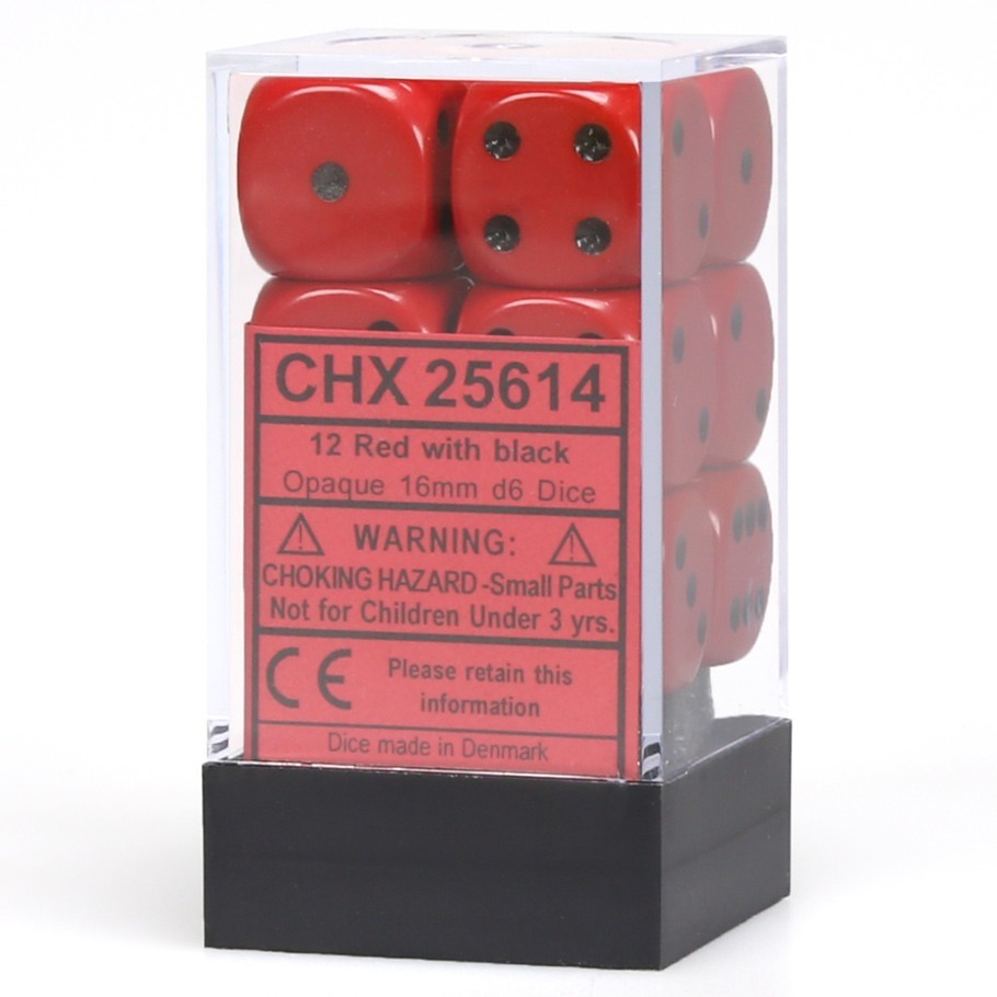 Chessex: D6 Opaque Cube Set (16mm) - Red/Black