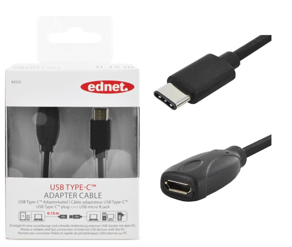 Ednet USB 2.0 Type-C (M) to micro USB Type B (F) Adapter Cable (0.15m) image