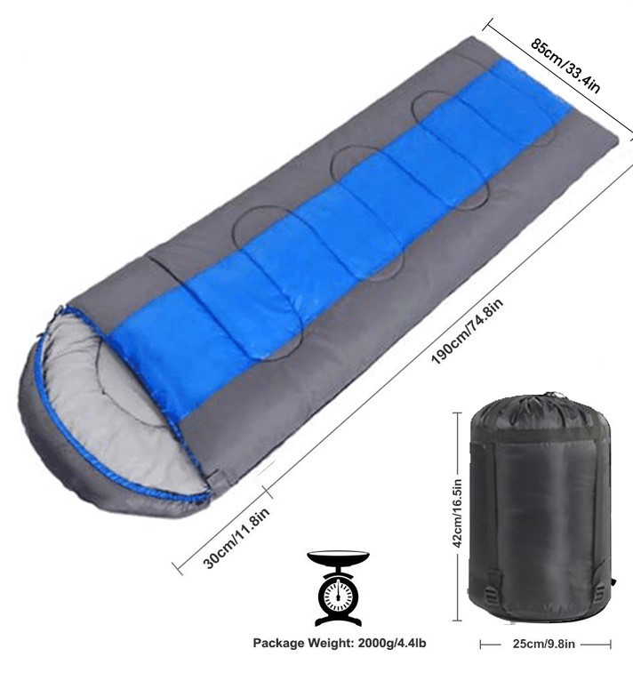 High Quality Envelope Hooded Sleeping Bag with Carry Bag - Blue/Dark Grey image