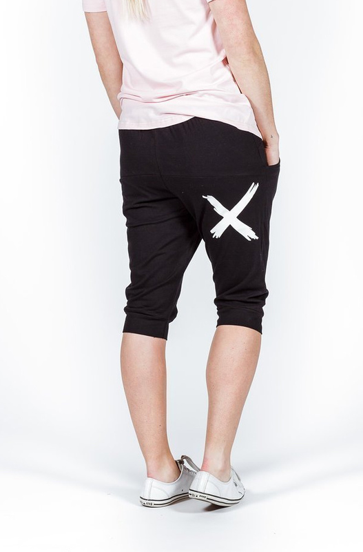 HomeLee 3/4 Apartment Pants Black With White X Print 6 at
