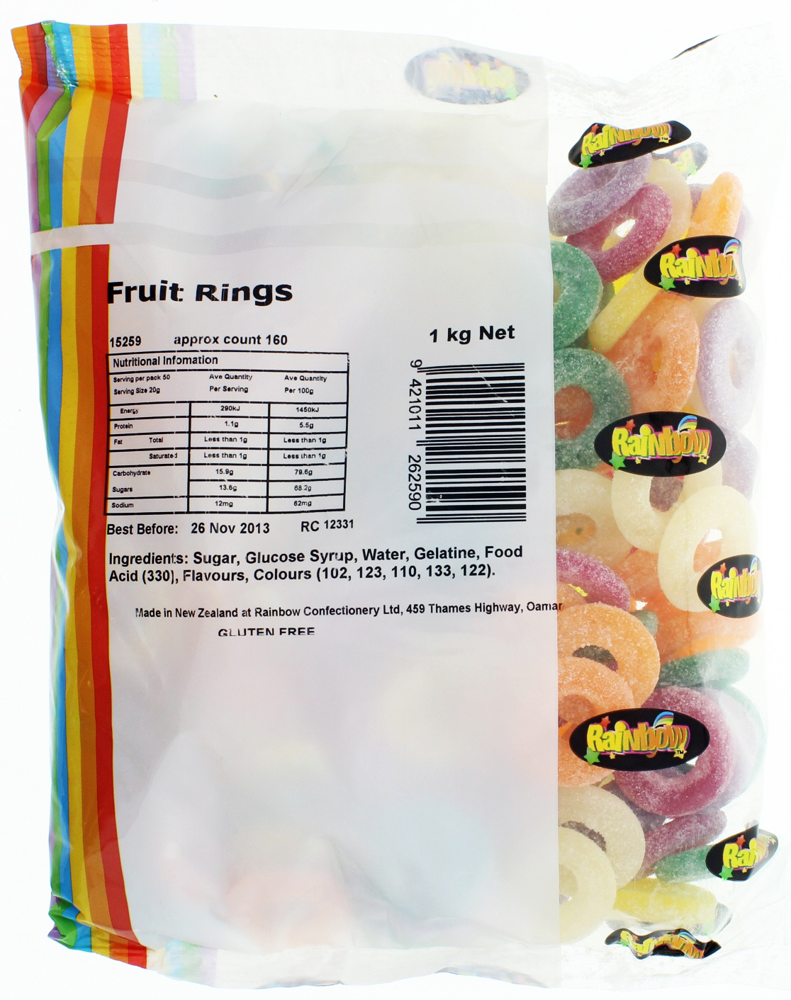 Rainbow Confectionery Fruit Rings Lollies Bulk Bag 1kg