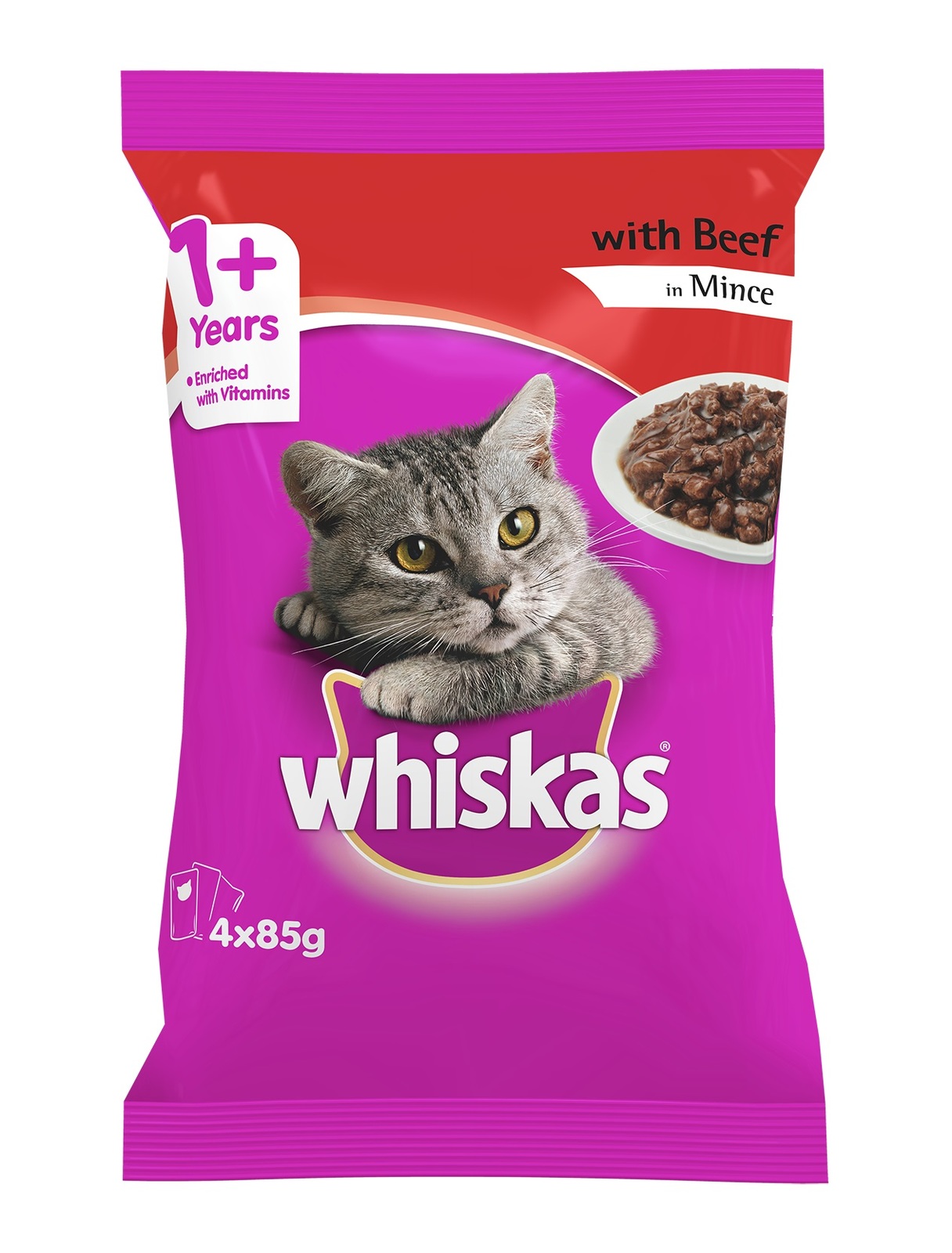 Buy Whiskas Beef Mince (85g x 4) at Mighty Ape NZ