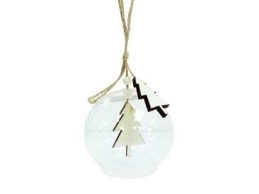 Ione Wooden Xmas Tree Bauble - Natural (9cm)