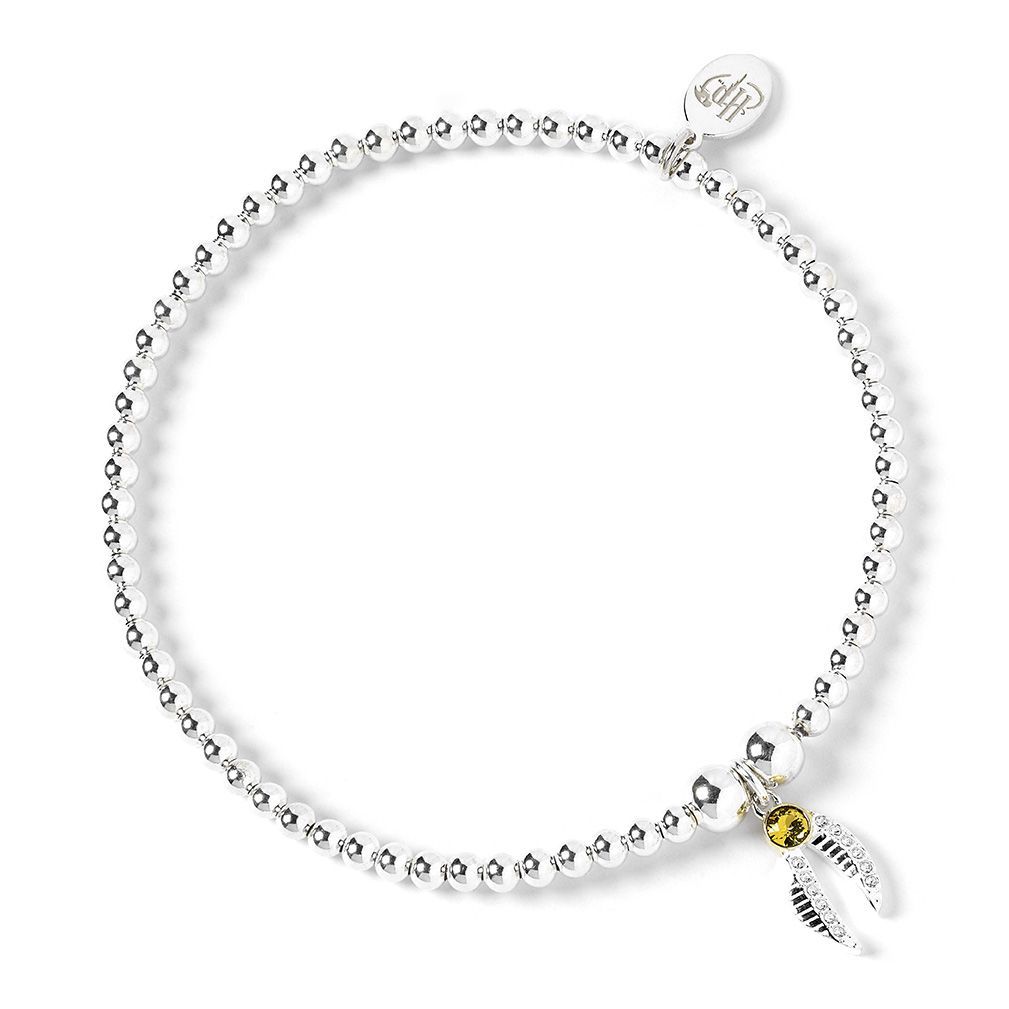 The Carat Shop: Harry Potter Sterling Silver Golden Snitch Charm on Ball Bead Bracelet Embellished with Swarovski Crystals image