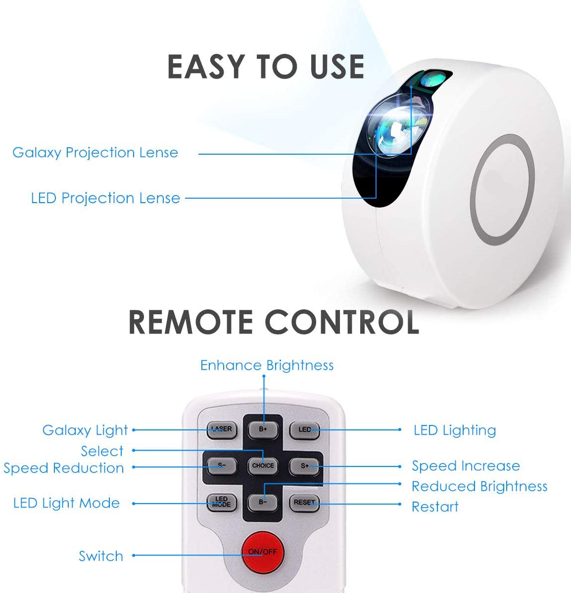 Star Night Light Galaxy Projection - White image