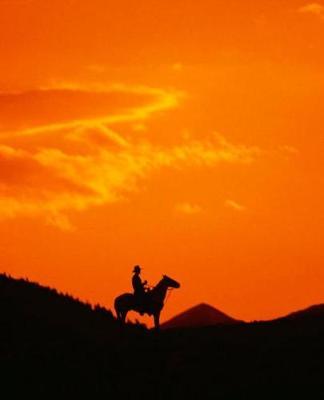 Horse Photo School Composition Book Equine Orange Sunset with Cowboy Silhouette image