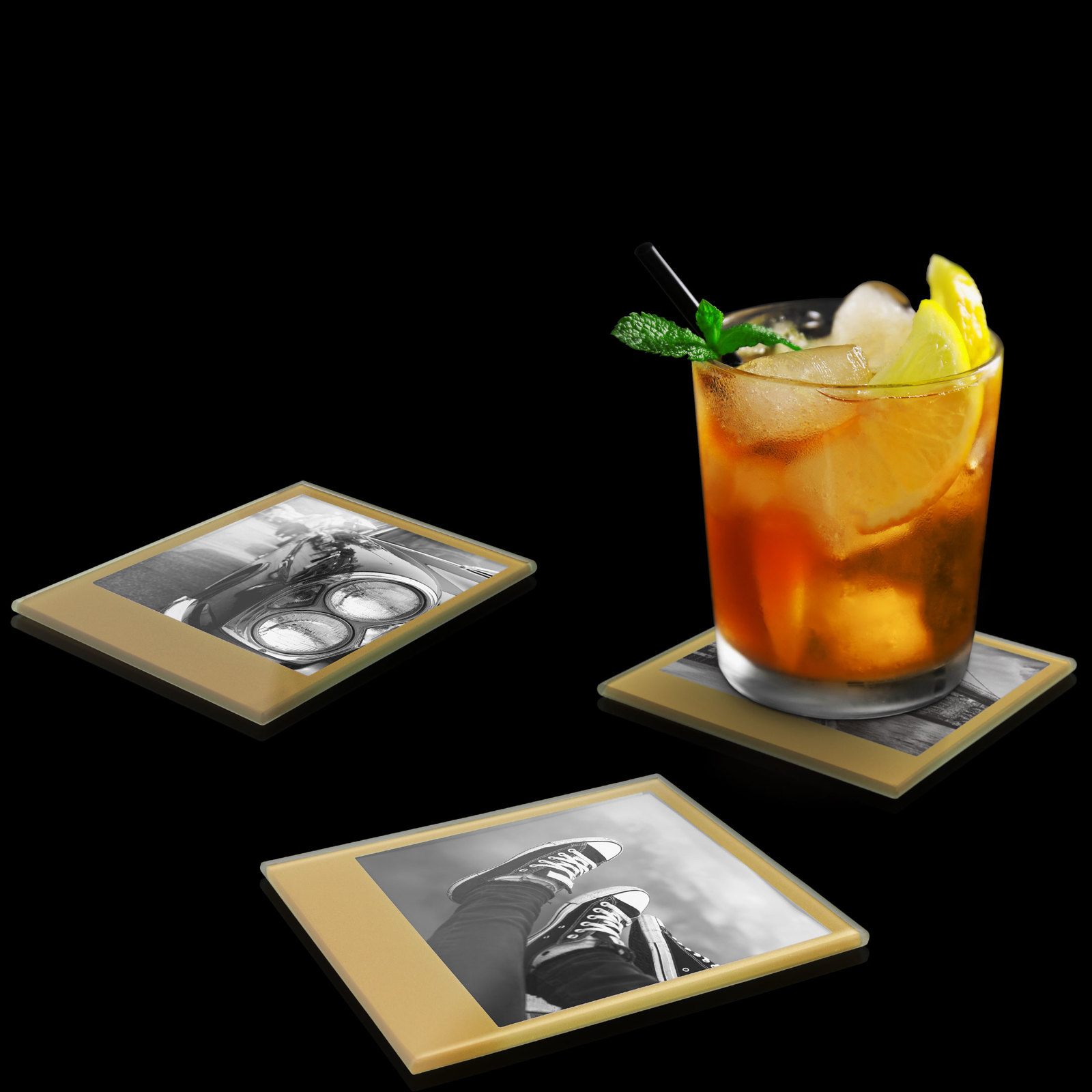 Instant Coasters: Tempered Glass Coaster Set - Retro Gold image