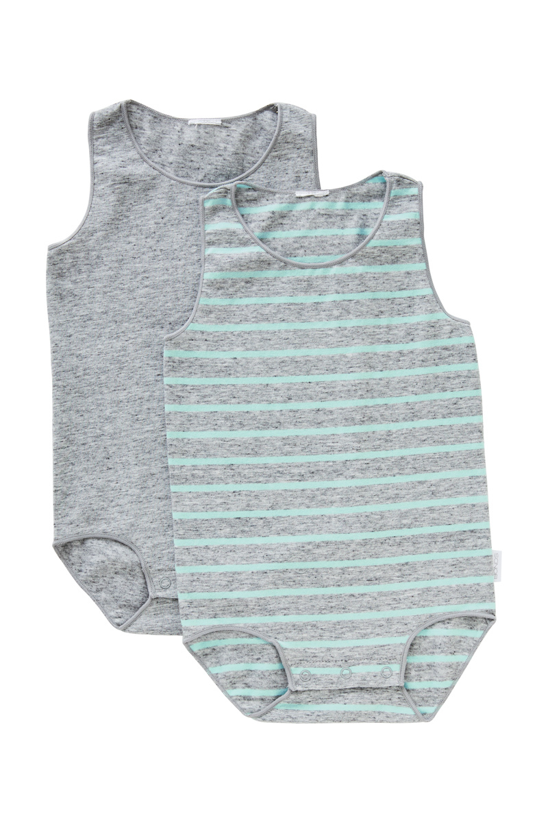 Bonds Wonderbodies Single Suit 2 Pack - Granite Marle and White Stripe/Inked Marle - 6-12 Months