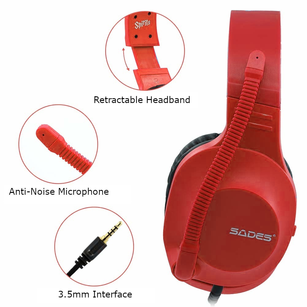 SADES Spirits Universal Gaming Headset (Red) on Switch, PC, PS4, Xbox One