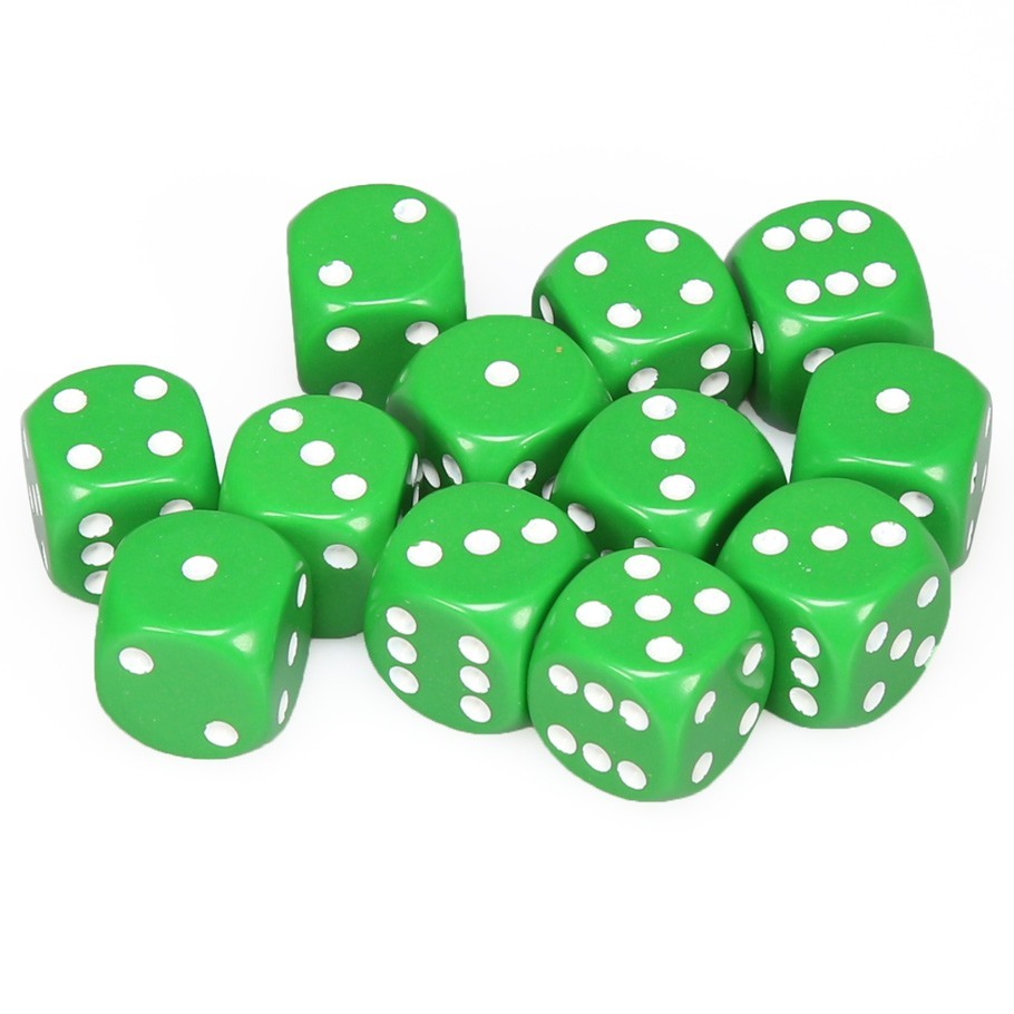 Chessex: D6 Opaque Cube Set (16mm) - Green/White