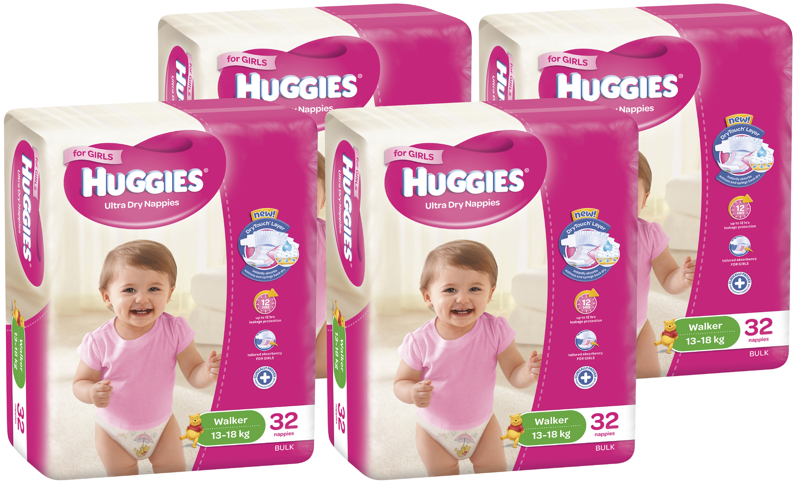 Huggies Ultra Dry Nappies Bulk Shipper - Walker Girl 13-18kg (128) image