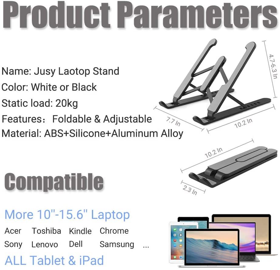 Adjustable Foldable Tablet and Laptop Stand - Black