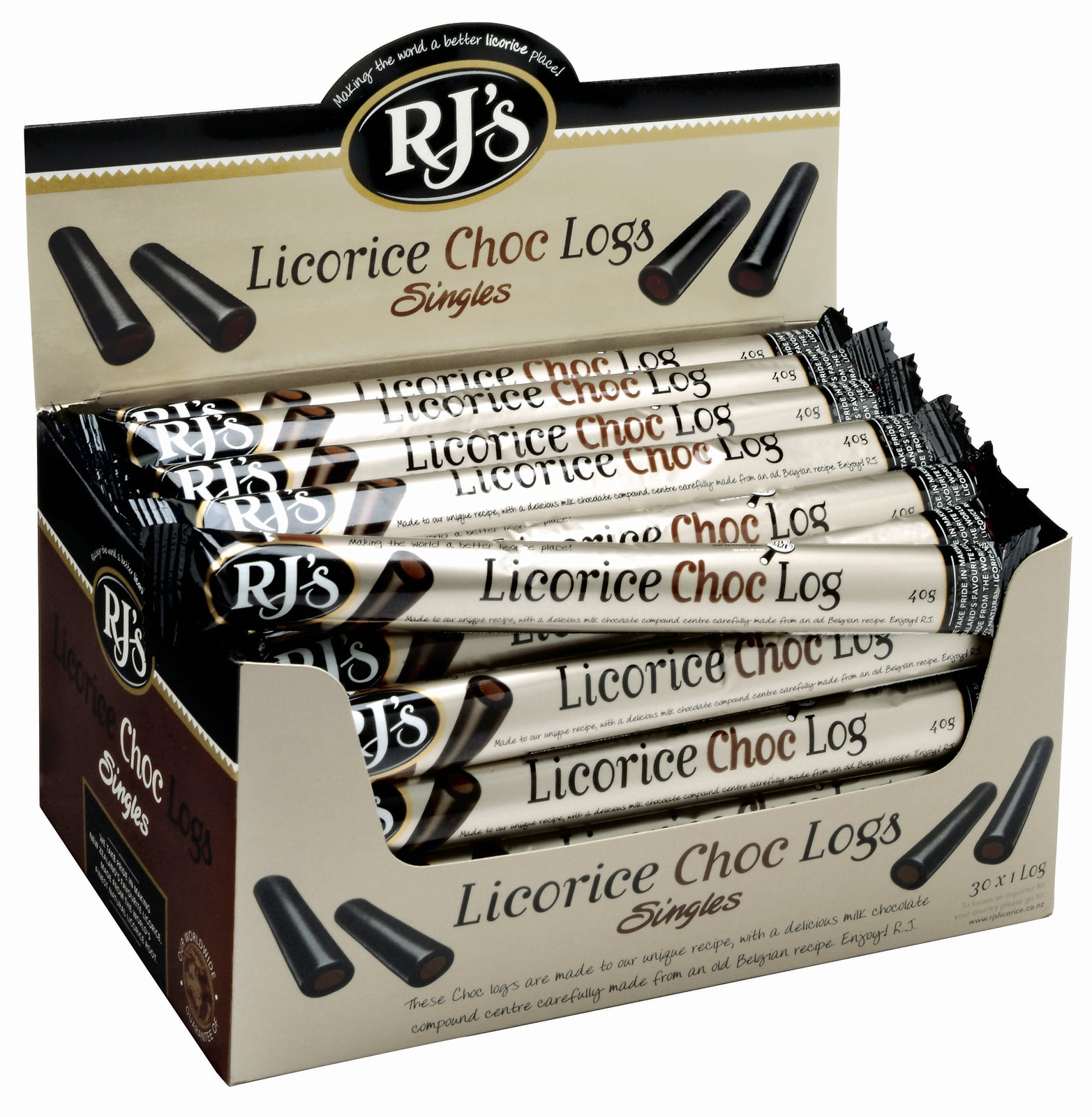 RJ's Licorice Choc Single Logs 40g (30 Pack) image