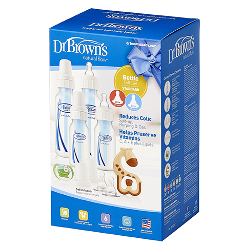 Dr Brown's Gift Set - 4 Bottles, Pacifier, Teether, Bottle Brush (Blue)