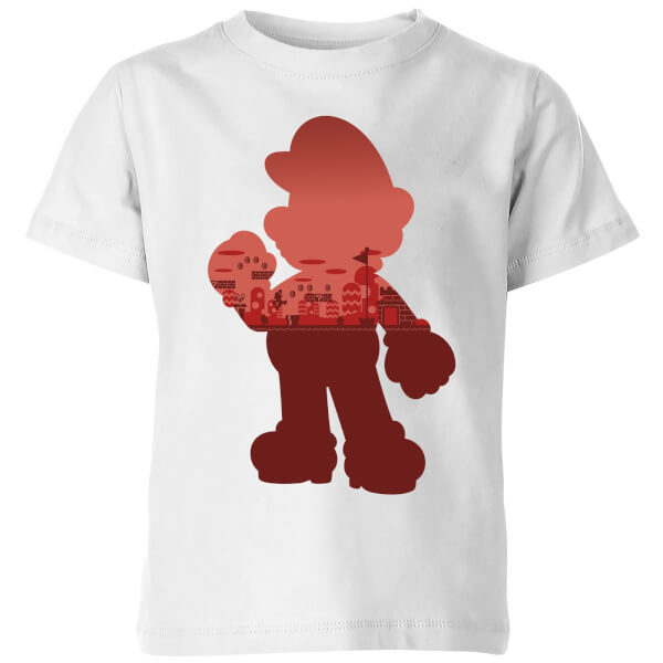 Nintendo Super Mario Mario Silhouette Kids' T-Shirt - White - 9-10 Years image