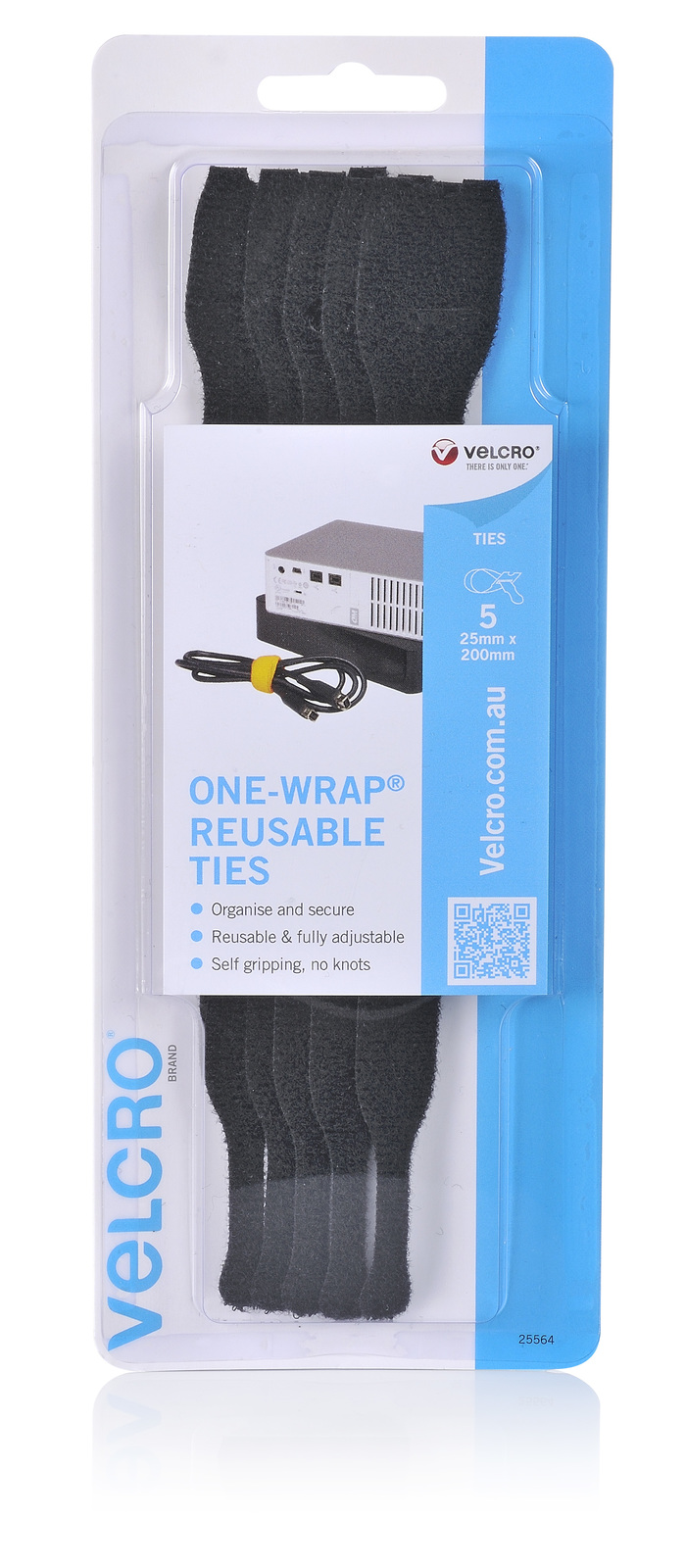 VELCRO Hook & Loop Reusable Cable Ties 5 x 200mm Black image