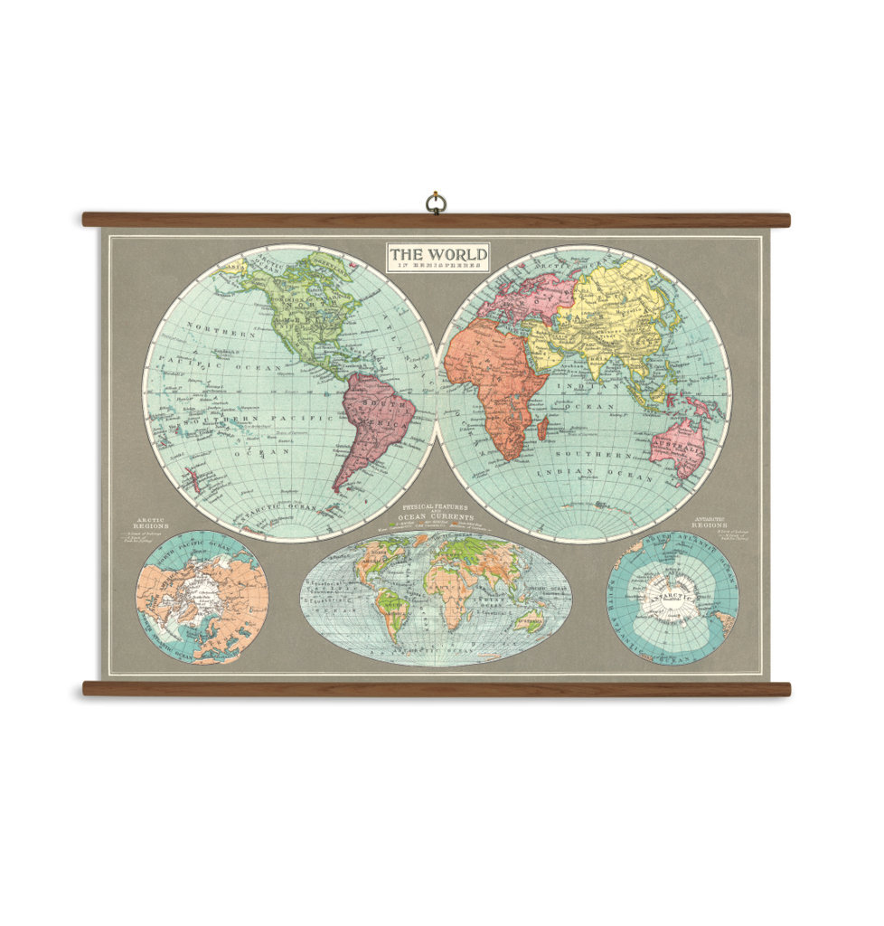 Hemispheres Map Vintage School Chart