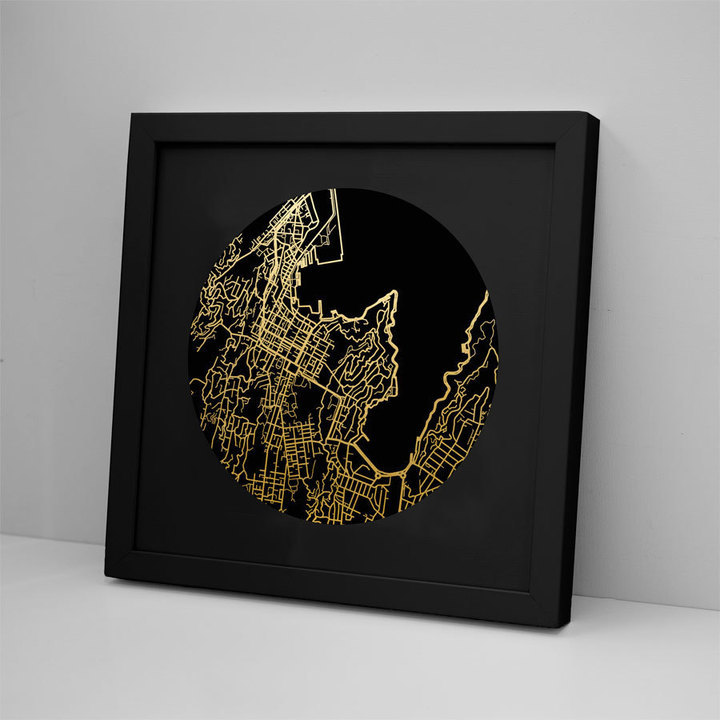 Wellington Mapscape Black on Black Foil Print - Framed image