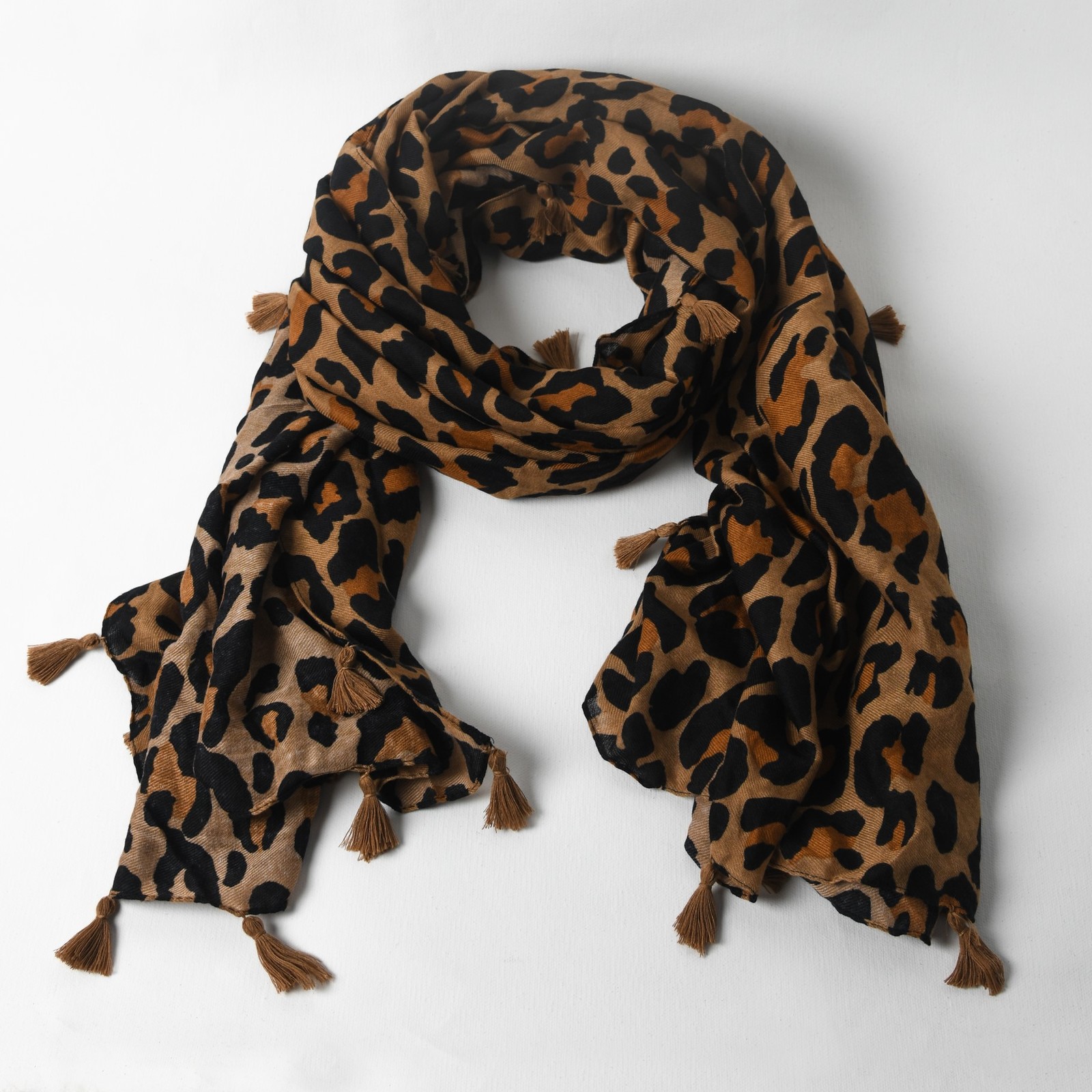 Adorne: Tassel Edge Leopard Scarf image