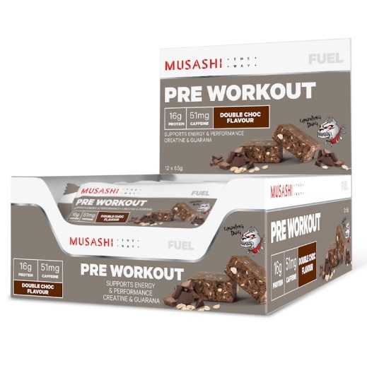 Buy Musashi PreWorkout Protein Bars Double Chocolate (12 x 65g) at Mighty Ape NZ