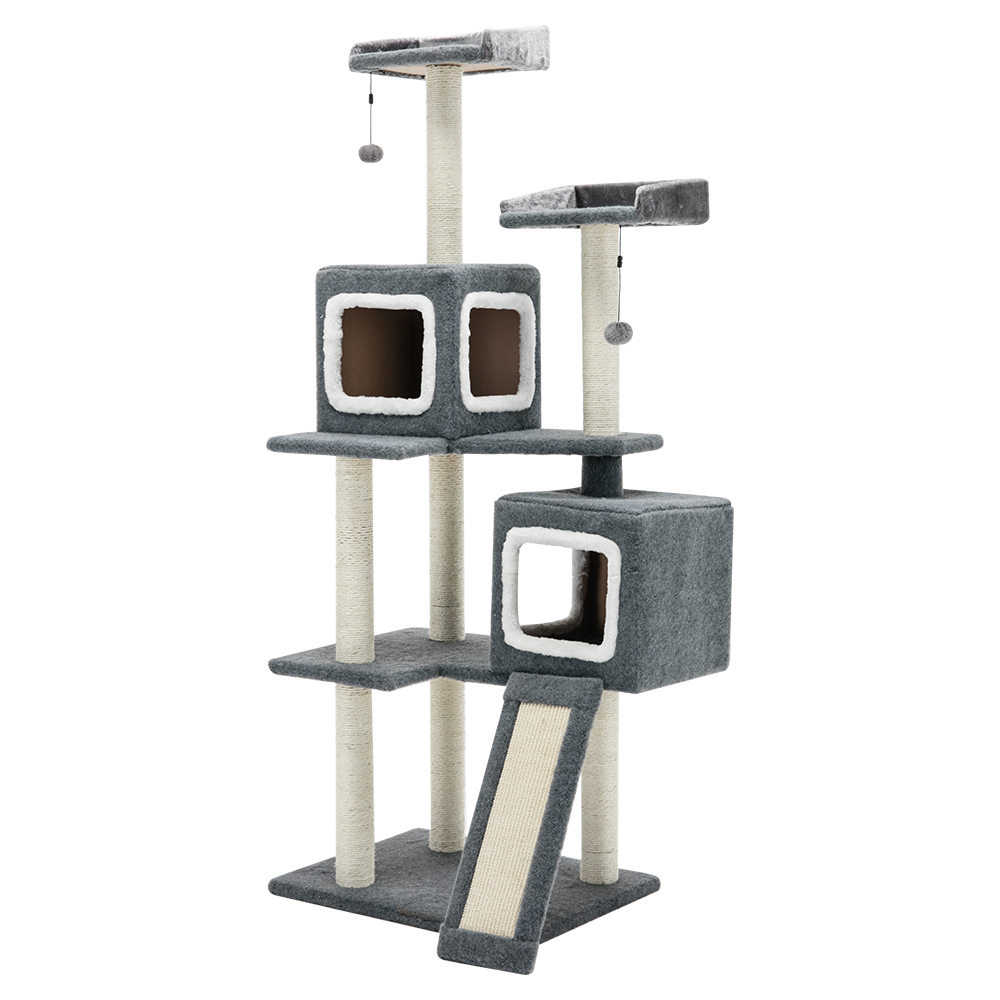 Cat Tree Kingdom (8 Levels) 1.65M With 2 Snuggle Cubes - Charcoal / White image