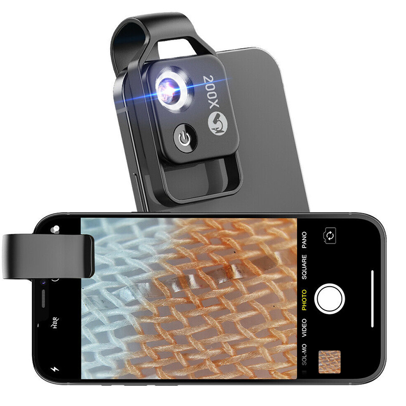 200X Mini Microscope De Téléphone Avec Lentille CPL, Microscope De Poche Rechargeable Par USB Avec Clip Universel Pour Téléphone Portable, Accessoires De Microscope Numérique Pour Smartphones (noir