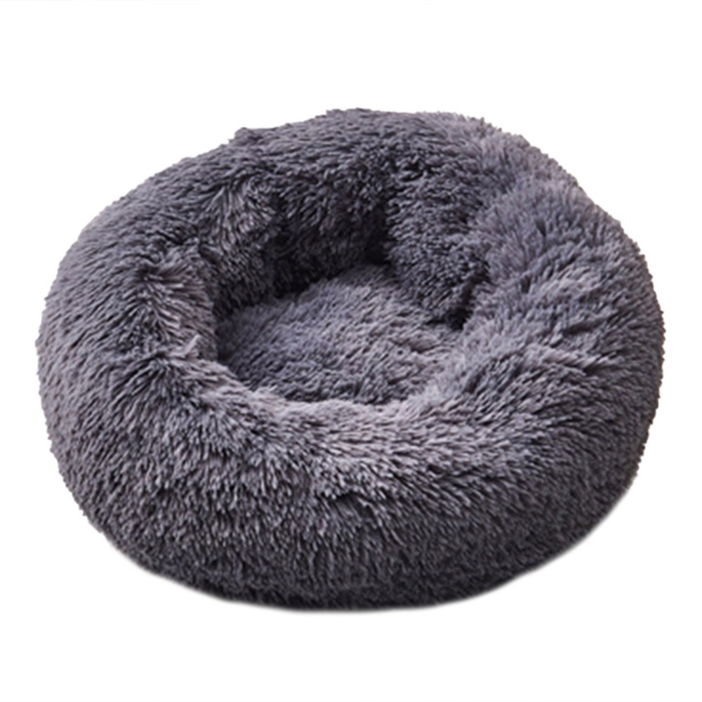 Ape Basics: Long Plush Warm Round Pet Bed - Dark Gray (Medium, 60cm) image