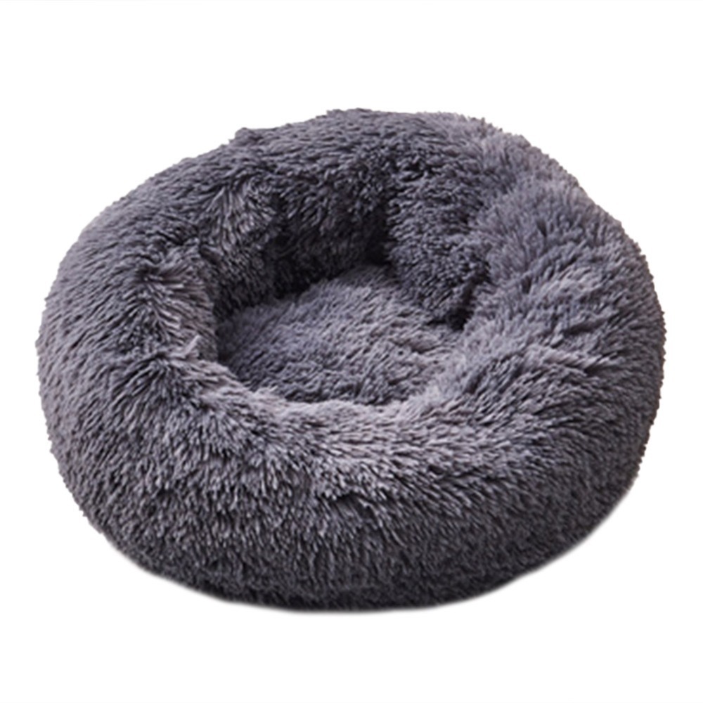 Ape Basics: Long Plush Warm Round Pet Bed - Dark Gray (Medium, 60cm)