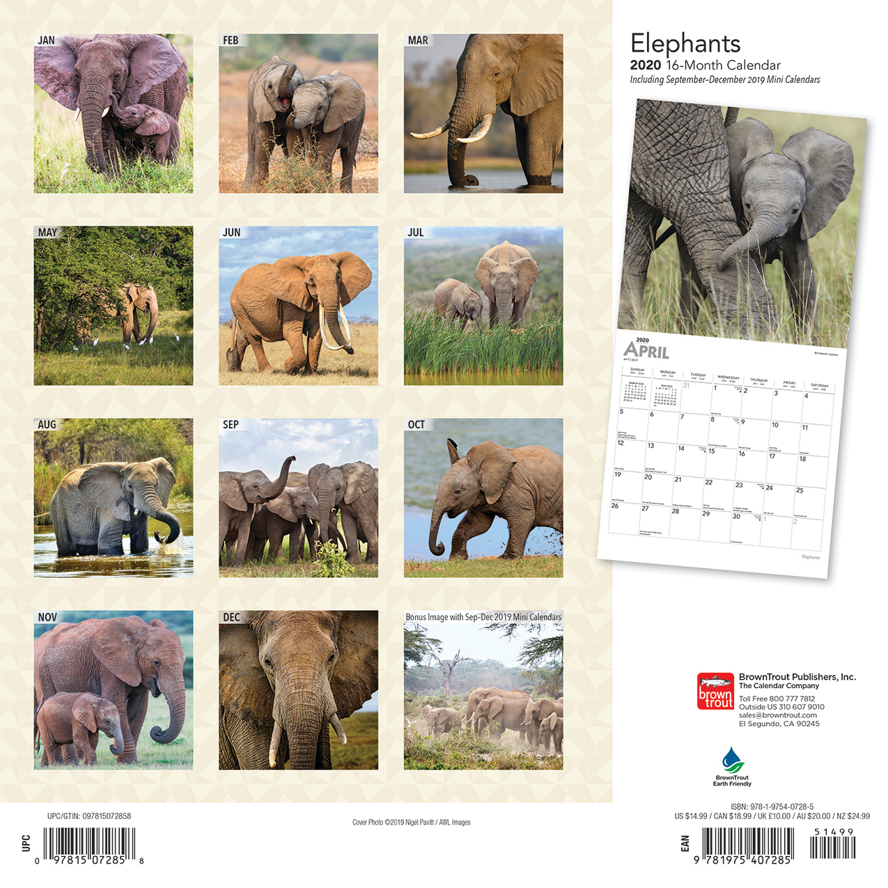 Elephants 2020 Square Wall Calendar image