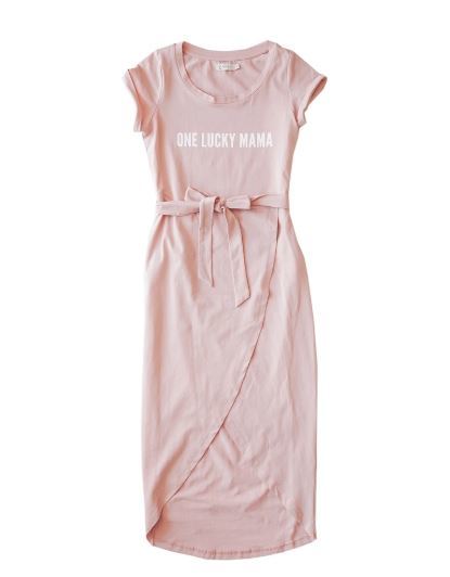 Karibou Kids: One Lucky Mama' Ladies Cotton T-shirt Dress - Dusty Pink 10