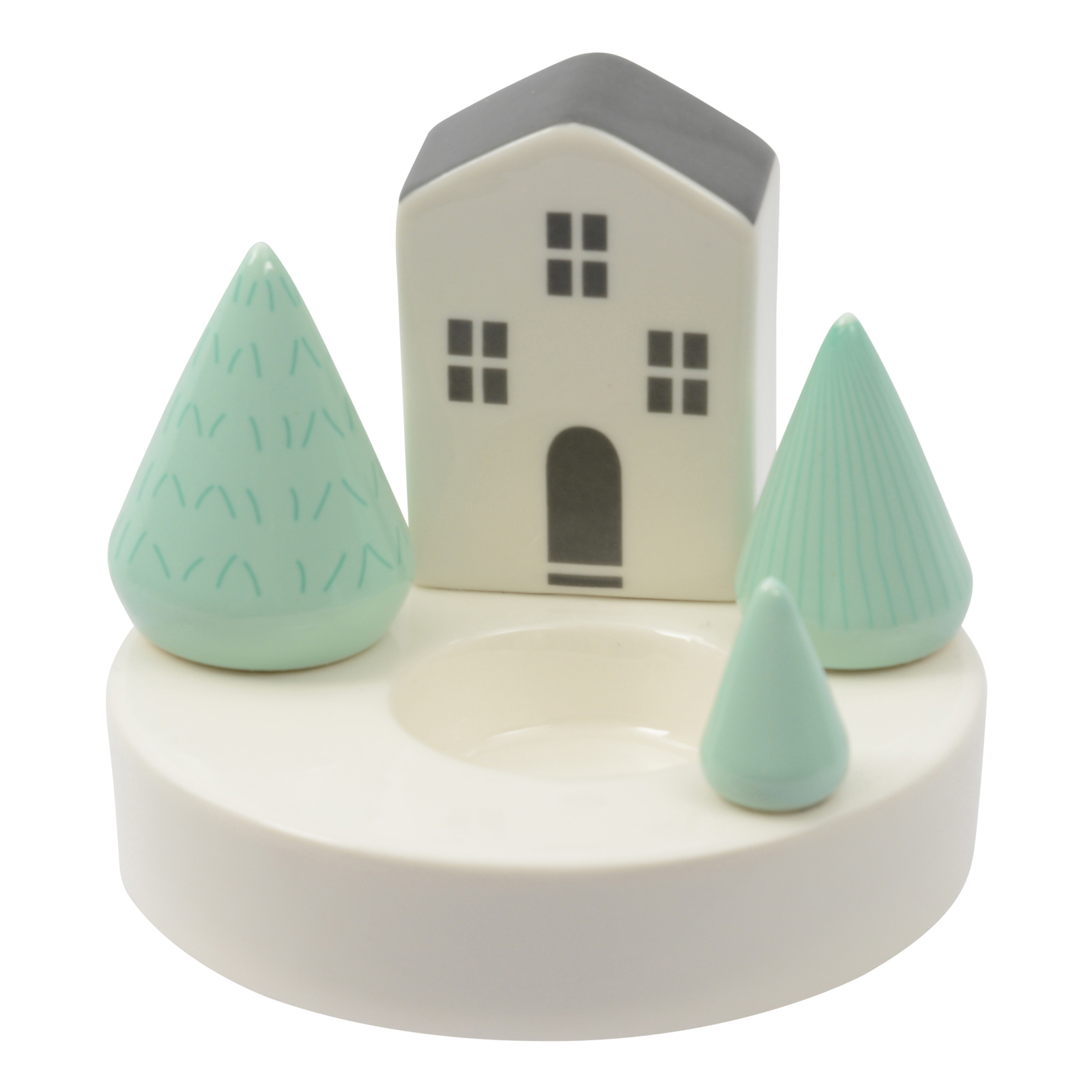 Ceramic Tealight Holder - House with 3 Trees