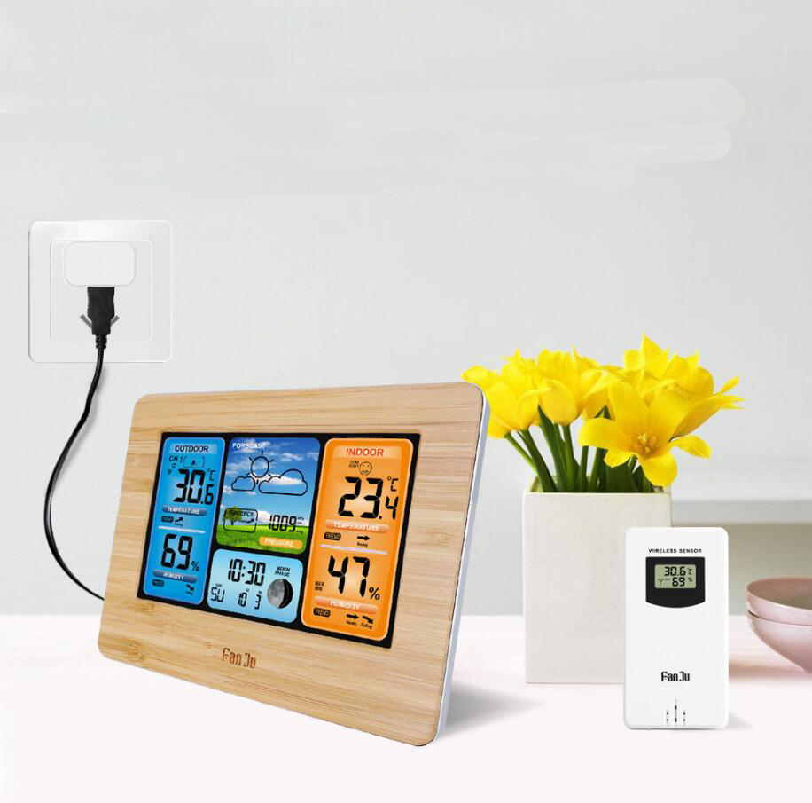 Wireless Sensor LCD Display Weather Station - Wood image