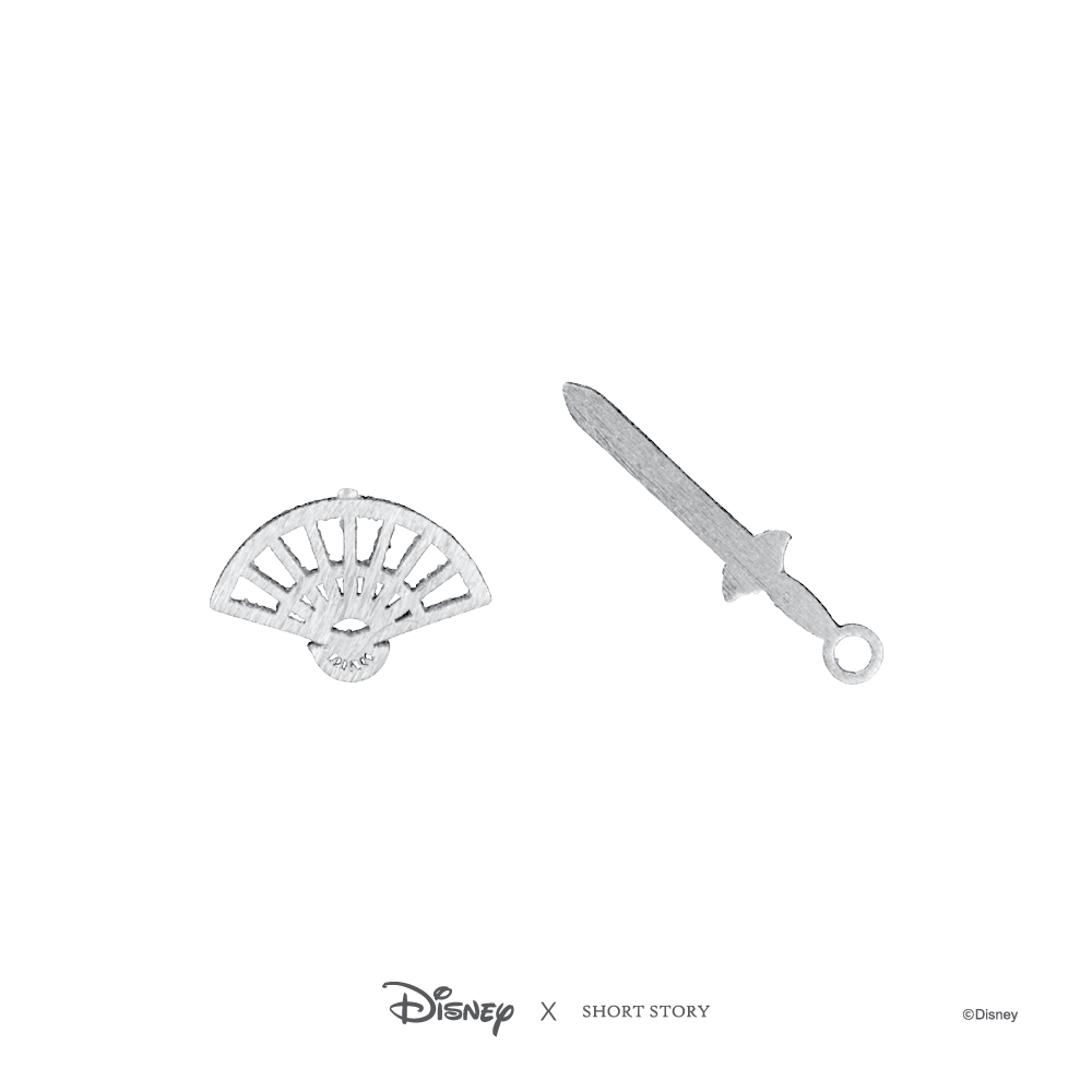 Short Story: Disney Earring Mulan Fan and Sword - Silver image