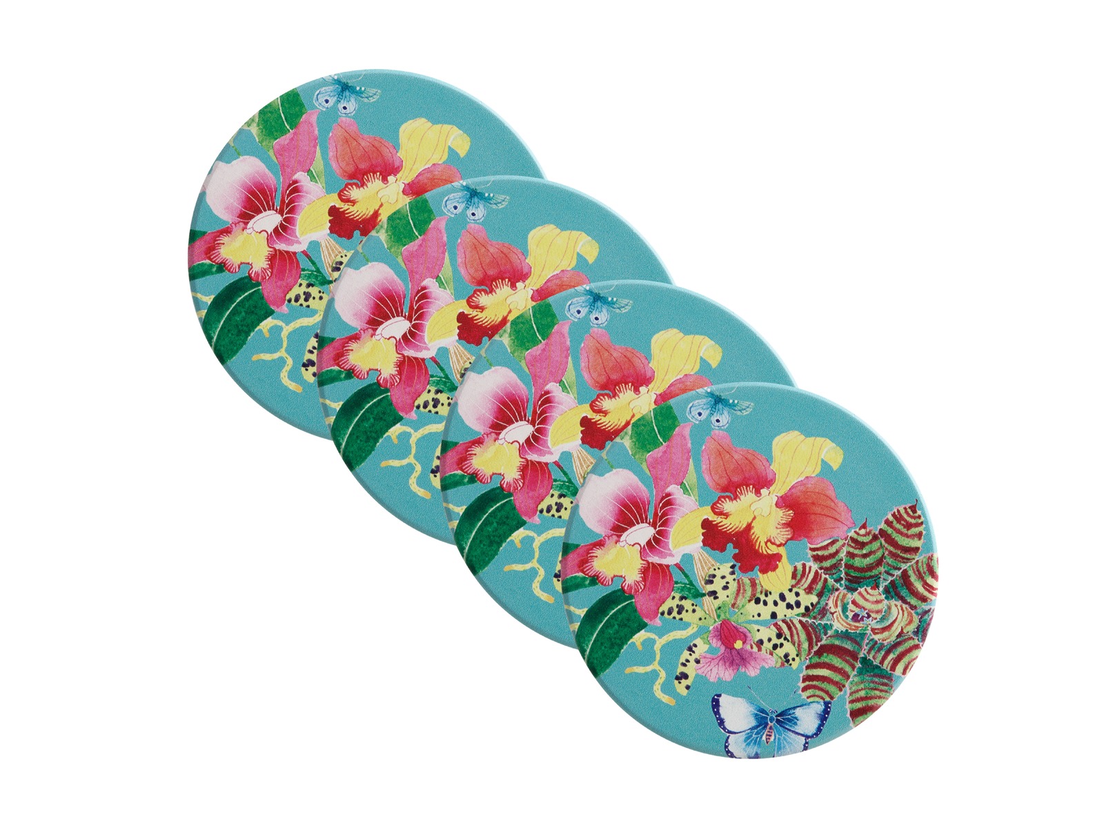 Maxwell & Williams Exotica Ceramic Tile Coaster Set of 4 Orchid Blue