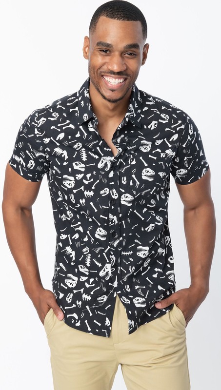 Dino Bones Print Mens Shirt - (2XL/16 