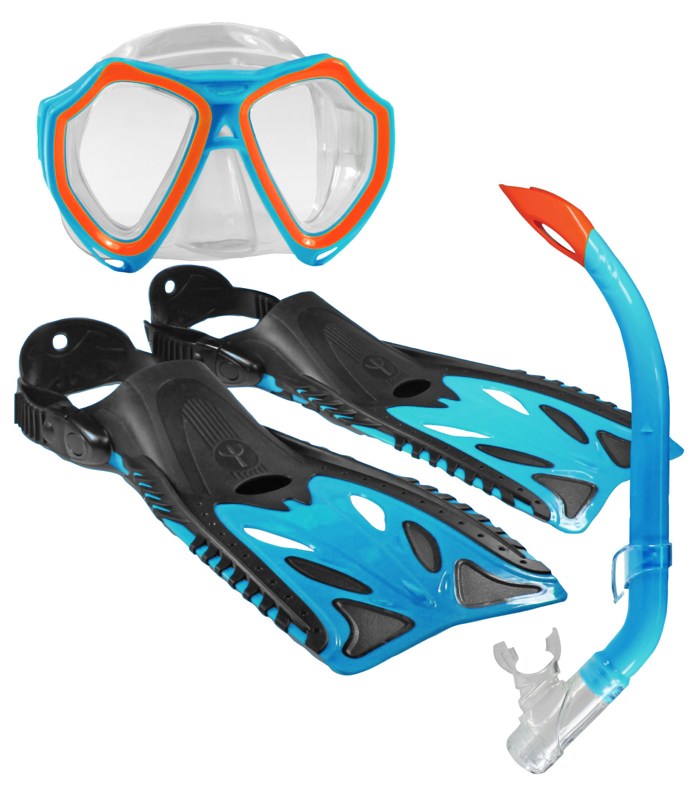 Land & Sea Nipper Mask/Snorkel/Fin Set - Junior Size 8-12 (Blue/Black/Orange)