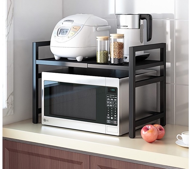 2-Tier Expandable Countertop Microwave Rack - Black