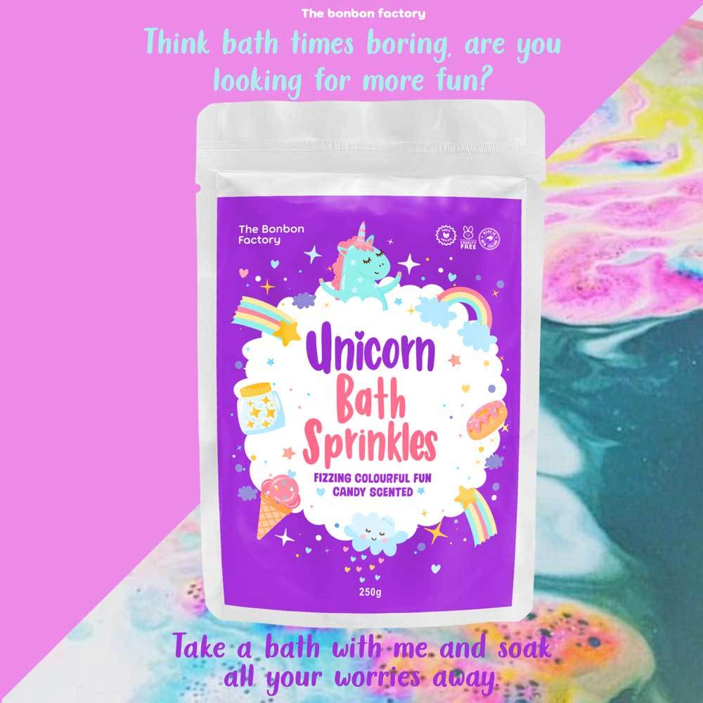 The Bonbon Factory Unicorn Bath Sprinkles - Candy Scented (250g) image