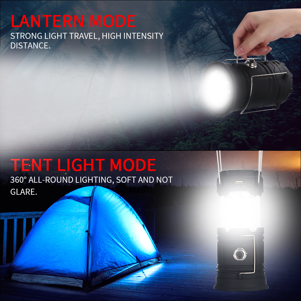 Outdoor Collapsible Portable LED Solar Charging Camping Lantern with USB