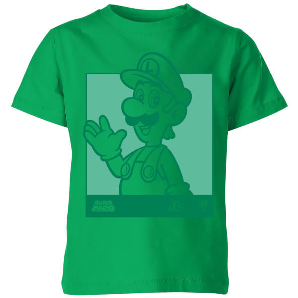 Nintendo Super Mario Luigi Kanji Line Art Kids' T-Shirt - Kelly Green - 5-6 Years