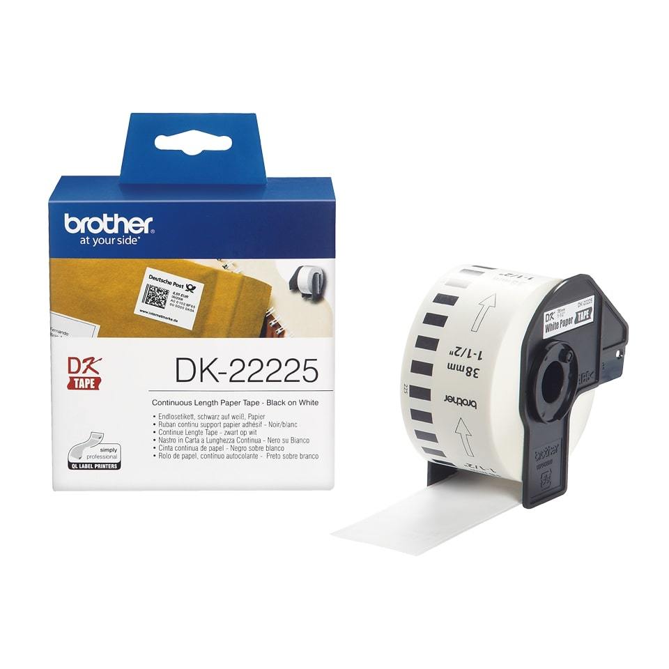 Brother DK-22225 Continuous Paper Label Roll - Black on White (38mm x 30.48m) image