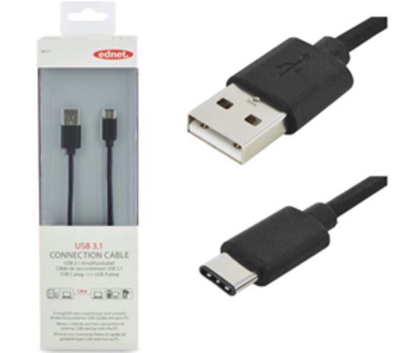 Ednet USB 3.1 Type-C (M) to USB Type A (M) Connection Cable (1.8m) image