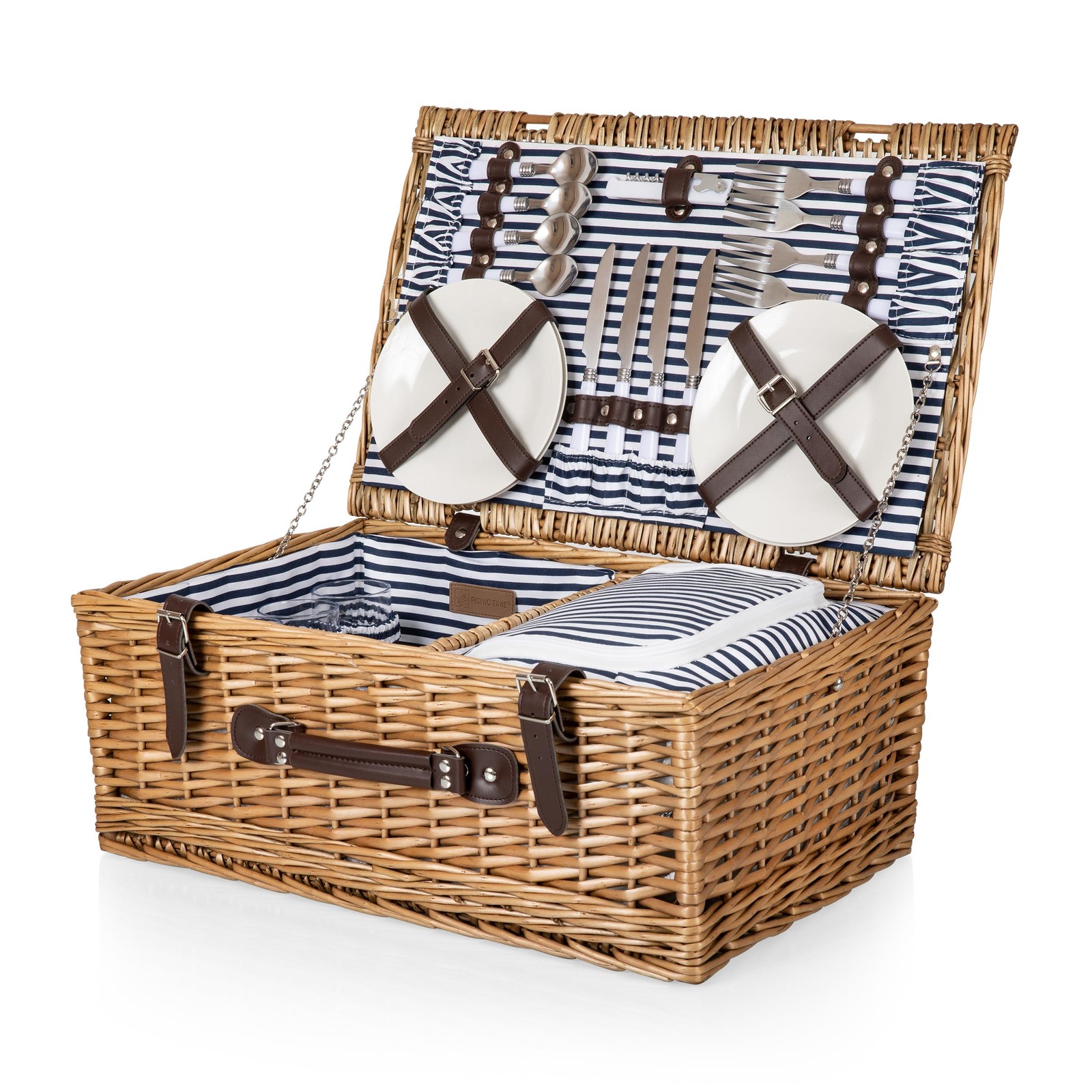 Picnic Time: Belmont Picnic Basket & Cooler (Navy and White Stripe) image